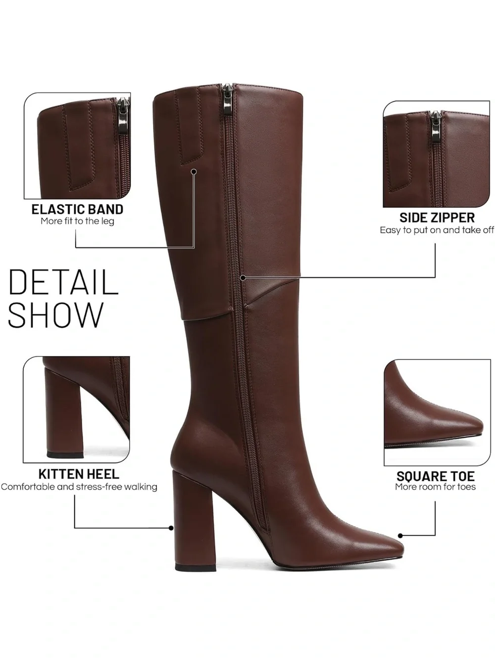 Vomira Women's Tall Brown Leather Block Heel Boots